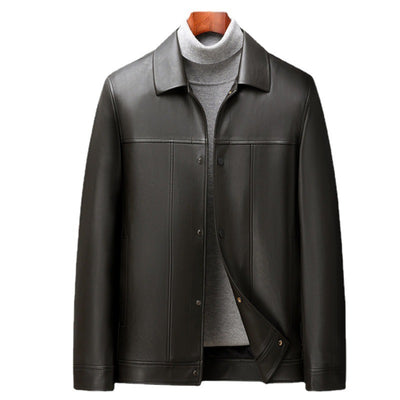 Fashion Polo Collar Thin Multi-color Optional Single-breasted Middle-aged Haining Men's Leather Jackets