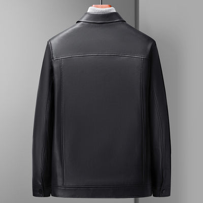 Fashion Polo Collar Thin Multi-color Optional Single-breasted Middle-aged Haining Men's Leather Jackets